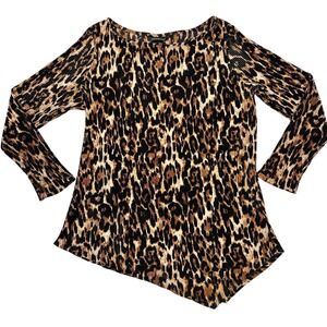 Ashley Stewart Plus Size 22/24 Leopard Print Ribbed Long Sleeve Top Asymmetrical
